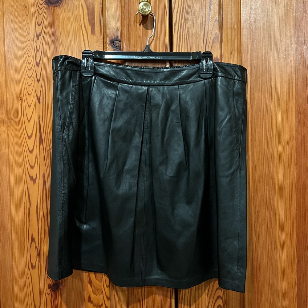 Eileen Fisher Fisher Project Black Leather Skirt size L